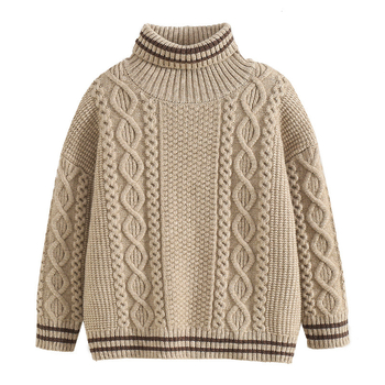 Pulover pentru băieți cu guler înalt, stil coreean, mâneci lungi, model cu desene animate, amestec lână-poliester