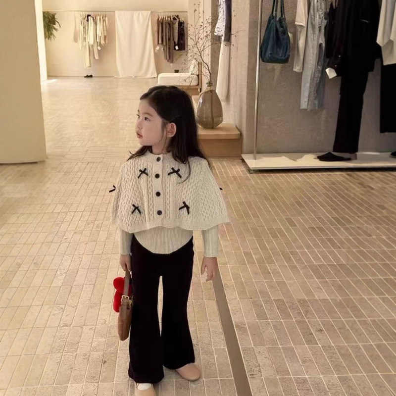 Versiune Coreeană: set de două piese pentru fete – palton din lână și cardigan tricotat, primăvară-toamnă, fir gros, guler rotund