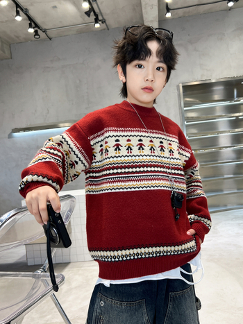 Pulover pentru copii din acril gros, guler rotund, stil coreean, toamnă-iarnă, mâneci lungi