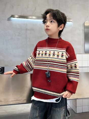 Pulover pentru copii din acril gros, guler rotund, stil coreean, toamnă-iarnă, mâneci lungi