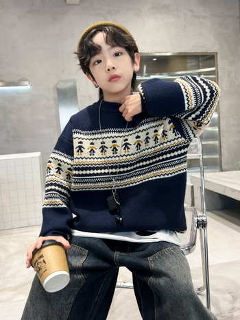 Pulover pentru copii din acril gros, guler rotund, stil coreean, toamnă-iarnă, mâneci lungi