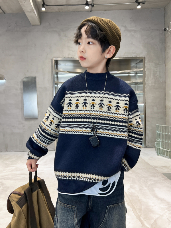 Pulover pentru copii din acril gros, guler rotund, stil coreean, toamnă-iarnă, mâneci lungi