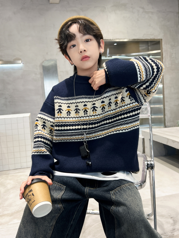 Pulover pentru copii din acril gros, guler rotund, stil coreean, toamnă-iarnă, mâneci lungi