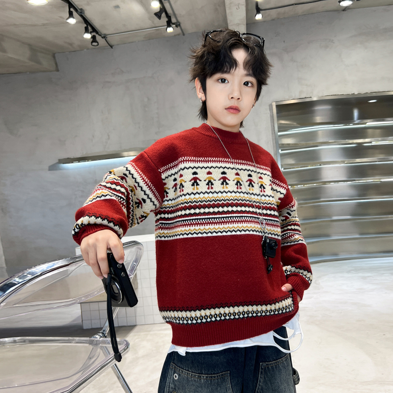 Pulover pentru copii din acril gros, guler rotund, stil coreean, toamnă-iarnă, mâneci lungi