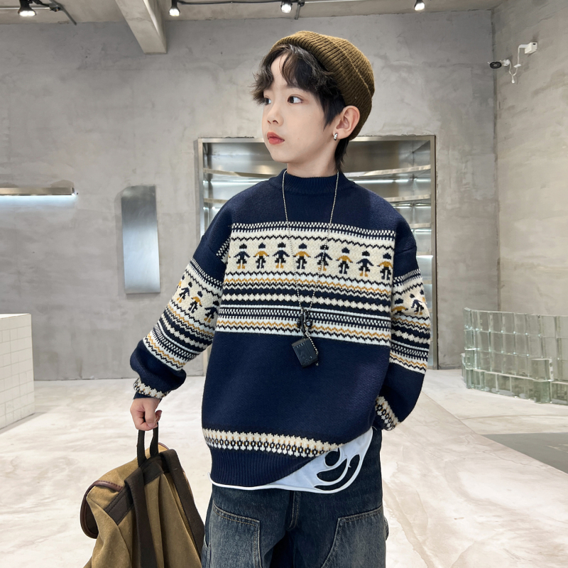 Pulover pentru copii din acril gros, guler rotund, stil coreean, toamnă-iarnă, mâneci lungi