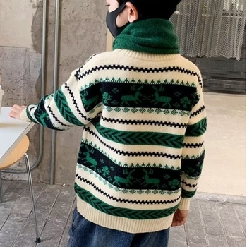 Pulover pentru copii, stil coreean, model cu dungi, guler rotund, mâneci lungi, material din bumbac amestec