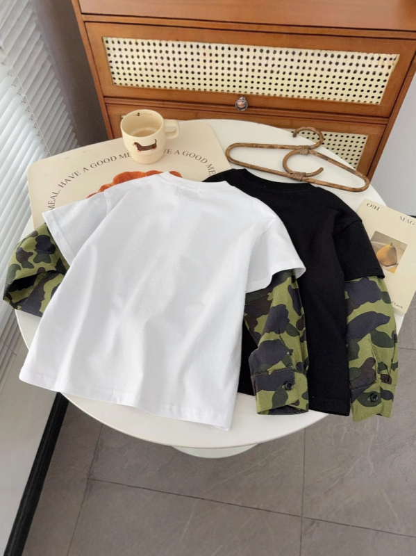 Top unisex din bumbac, mânecă lungă, model camuflaj, casual de toamnă pentru copii între 3 și 8 ani