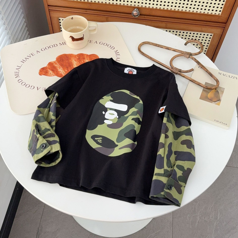 Top unisex din bumbac, mânecă lungă, model camuflaj, casual de toamnă pentru copii între 3 și 8 ani