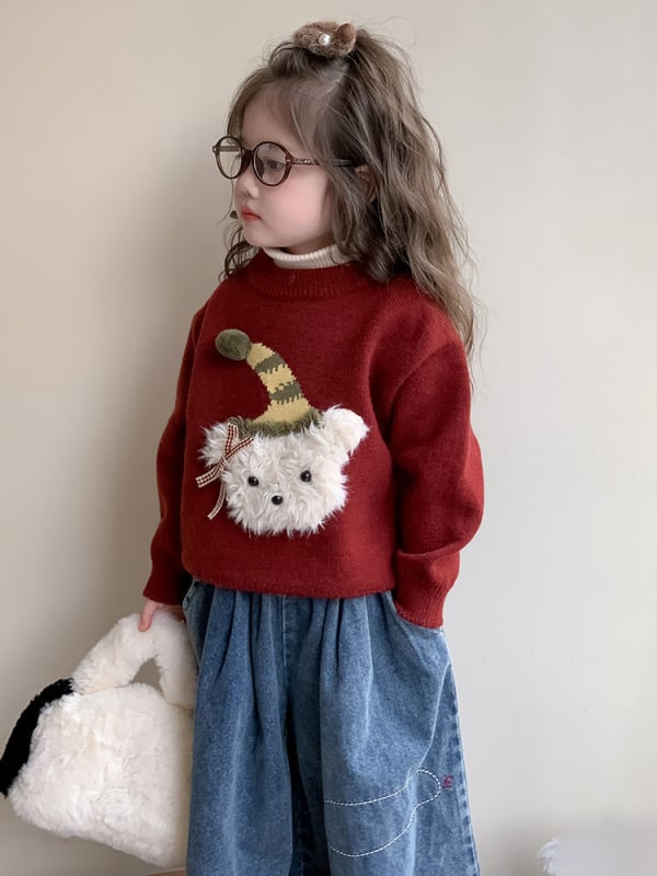 Pulover pentru copii în stil coreean, cu model floral, guler rotund, mâneci lungi, acrilic 95%, pentru copii 3–8 ani (Toamnă–Iarnă 2025)