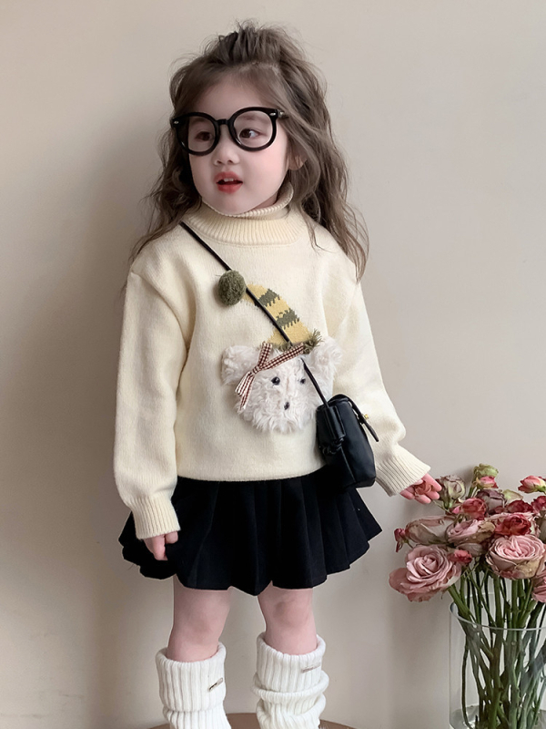 Pulover pentru copii în stil coreean, cu model floral, guler rotund, mâneci lungi, acrilic 95%, pentru copii 3–8 ani (Toamnă–Iarnă 2025)