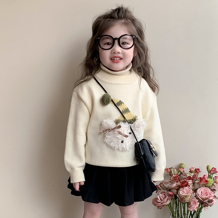 Pulover pentru copii în stil coreean, cu model floral, guler rotund, mâneci lungi, acrilic 95%, pentru copii 3–8 ani (Toamnă–Iarnă 2025)