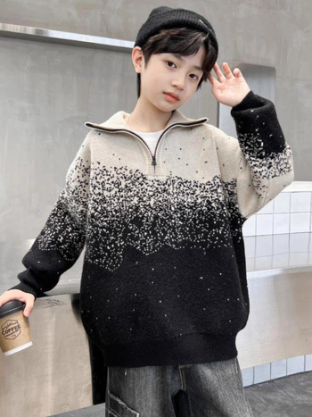 Pulover tricotat pentru copii, cu dungi, guler rotund, mâneci lungi, iarnă, poliester.