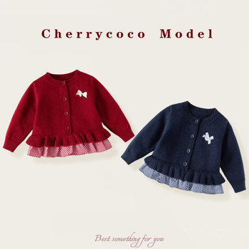 Cherrycoco Cardigan tricotat pentru fete – Stil prințesă, Model în grilaj, Guler rotund, Mâneci lungi, 60% poliester