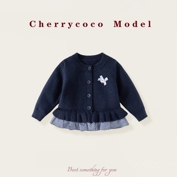 Cherrycoco Cardigan tricotat pentru fete – Stil prințesă, Model în grilaj, Guler rotund, Mâneci lungi, 60% poliester