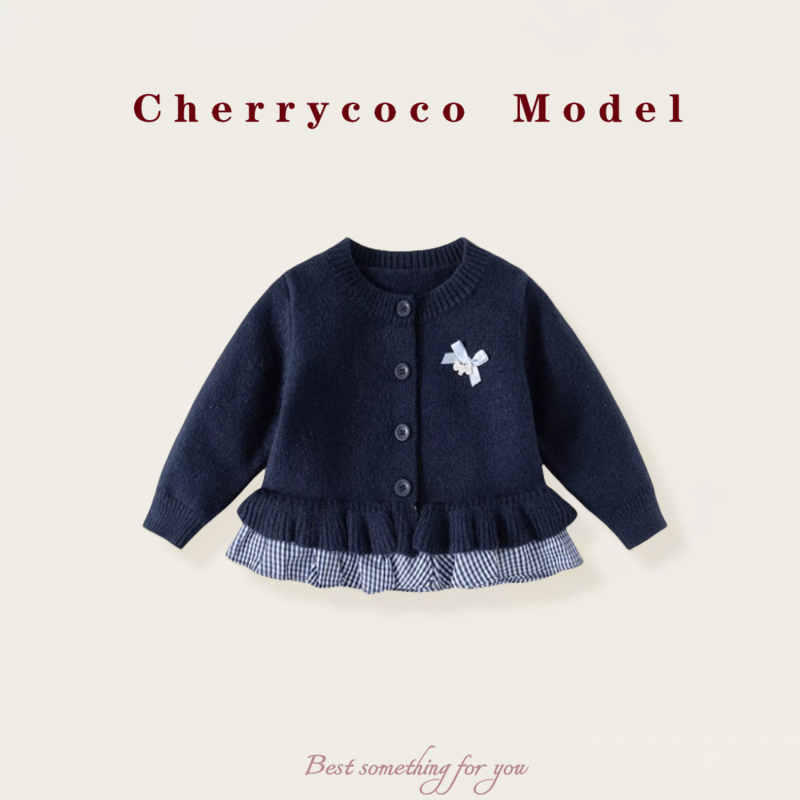 Cherrycoco Cardigan tricotat pentru fete – Stil prințesă, Model în grilaj, Guler rotund, Mâneci lungi, 60% poliester