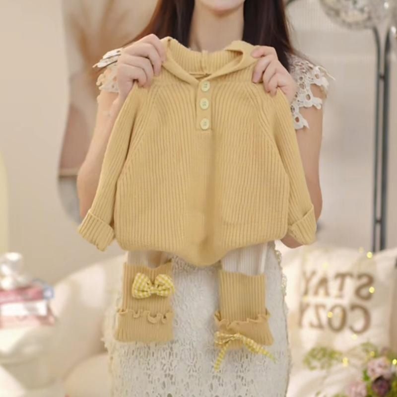 Pulover tricotat cu glugă pentru fetițe, stil coreean, mâneci lungi, pentru copii 3–8 ani, iarnă 2025, poliester 30%