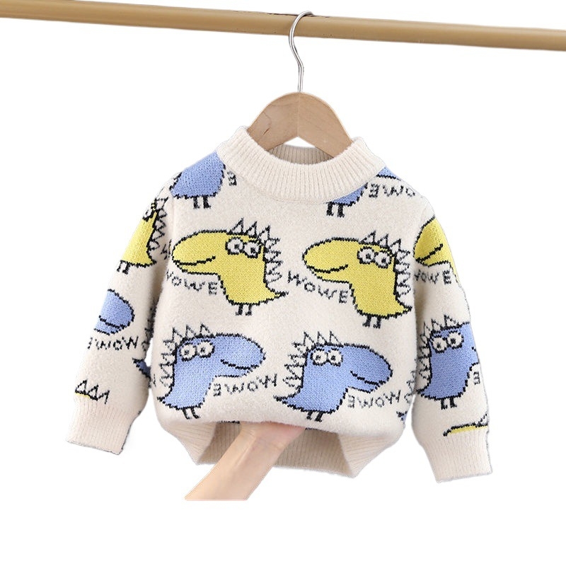 Pulover tricotat pentru copii, blană de iepure groasă, guler rotund, mâneci lungi, stil coreean, iarnă