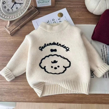 Pulover pentru copii, stil coreean, model cu desene animate, mâneci lungi, guler rotund, material principal: 95% poliester