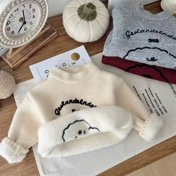 Pulover pentru copii, stil coreean, model cu desene animate, mâneci lungi, guler rotund, material principal: 95% poliester