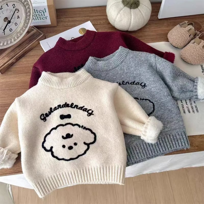 Pulover pentru copii, stil coreean, model cu desene animate, mâneci lungi, guler rotund, material principal: 95% poliester