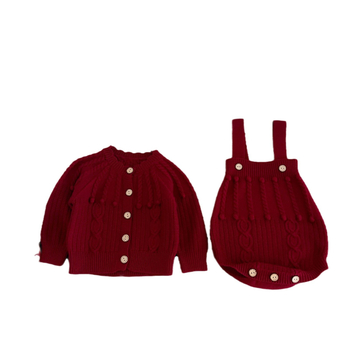 Set de două piese din tricot pentru fetițe bebeluțe — stil Prințesă, mâneci lungi, sezon toamnă, acrilic 90%