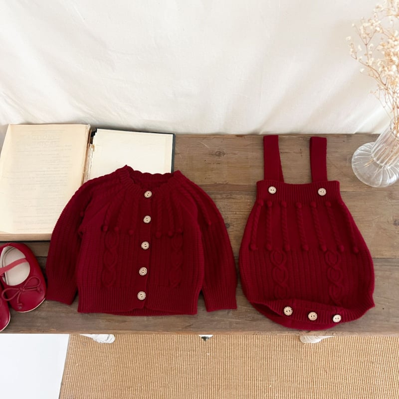 Set de două piese din tricot pentru fetițe bebeluțe — stil Prințesă, mâneci lungi, sezon toamnă, acrilic 90%