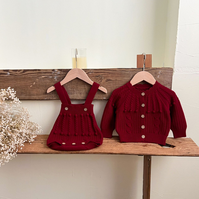 Set de două piese din tricot pentru fetițe bebeluțe — stil Prințesă, mâneci lungi, sezon toamnă, acrilic 90%