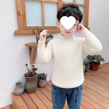 Pulover tricotat pentru copii, guler înalt cu glugă din blană de iepure, mânecă lungă, iarnă, pentru nou-născuți 0-1 ani