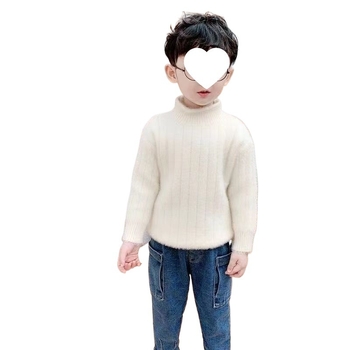 Pulover tricotat pentru copii, guler înalt cu glugă din blană de iepure, mânecă lungă, iarnă, pentru nou-născuți 0-1 ani