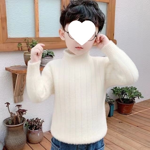 Pulover tricotat pentru copii, guler înalt cu glugă din blană de iepure, mânecă lungă, iarnă, pentru nou-născuți 0-1 ani