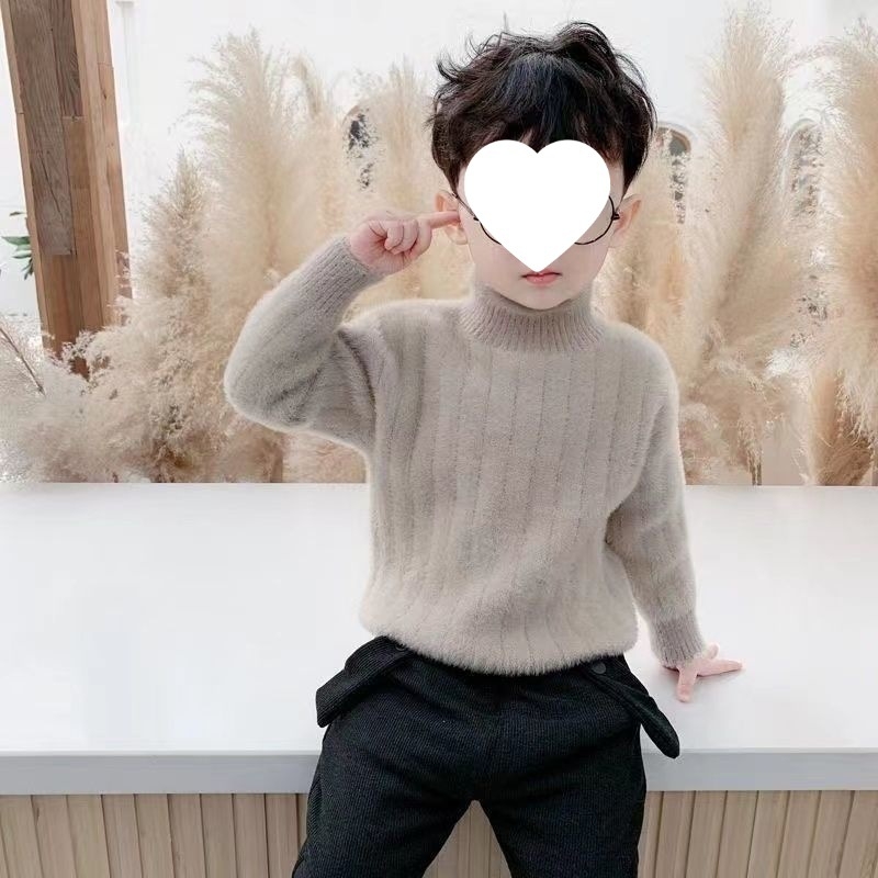 Pulover tricotat pentru copii, guler înalt cu glugă din blană de iepure, mânecă lungă, iarnă, pentru nou-născuți 0-1 ani