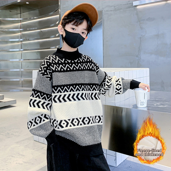 Pulover tricotat pentru copii, țesătură moale, căldură densă, guler rotund, mâneci lungi, 45% poliester (Toamnă 2025, pentru copii 8+)