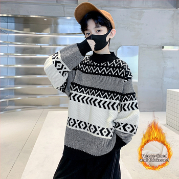 Pulover tricotat pentru copii, țesătură moale, căldură densă, guler rotund, mâneci lungi, 45% poliester (Toamnă 2025, pentru copii 8+)