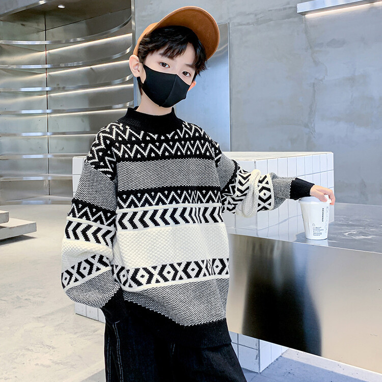 Pulover tricotat pentru copii, țesătură moale, căldură densă, guler rotund, mâneci lungi, 45% poliester (Toamnă 2025, pentru copii 8+)