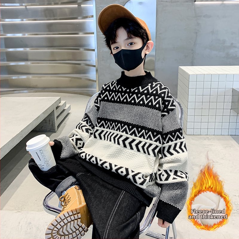 Pulover tricotat pentru copii, țesătură moale, căldură densă, guler rotund, mâneci lungi, 45% poliester (Toamnă 2025, pentru copii 8+)