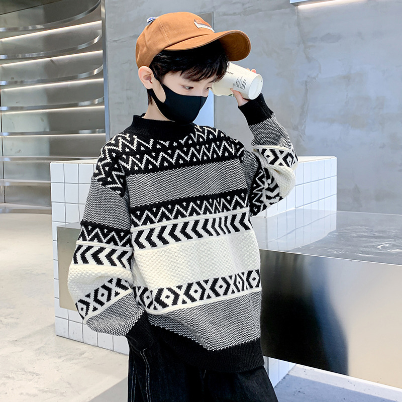 Pulover tricotat pentru copii, țesătură moale, căldură densă, guler rotund, mâneci lungi, 45% poliester (Toamnă 2025, pentru copii 8+)