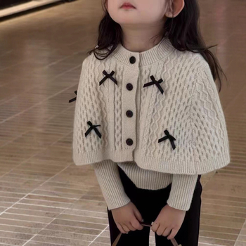 Set pentru copii din două piese, în stil coreean: pulover și pelerină, tricot din bumbac, fir gros, potrivit pentru vârsta 3–8 ani, toamnă