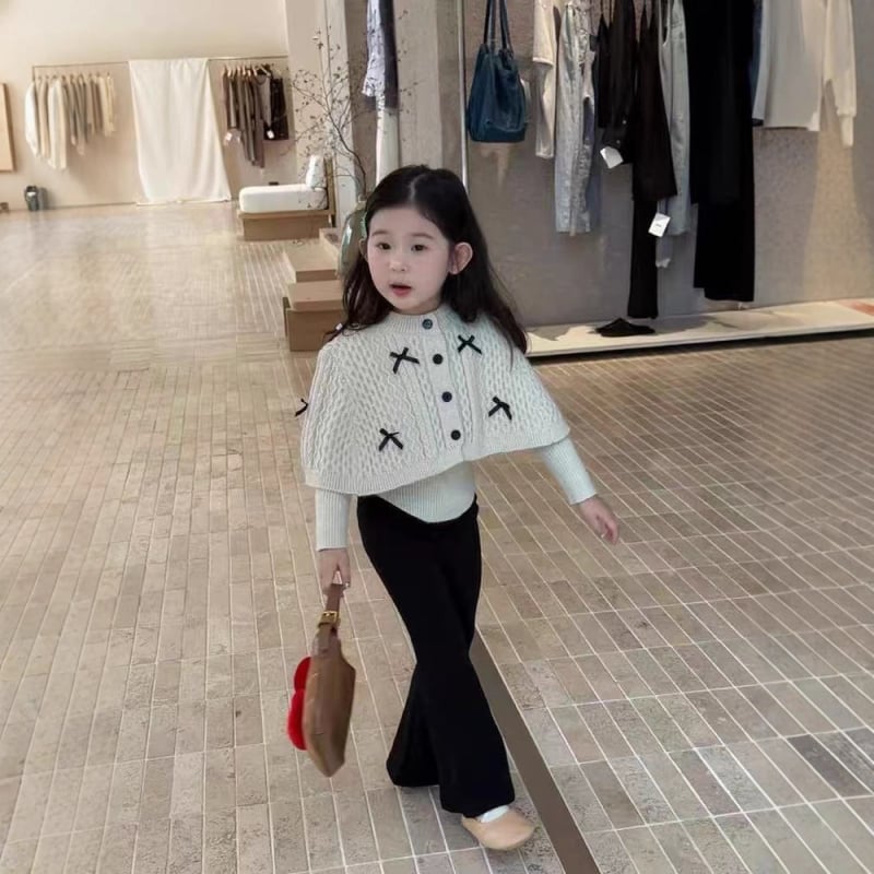 Set pentru copii din două piese, în stil coreean: pulover și pelerină, tricot din bumbac, fir gros, potrivit pentru vârsta 3–8 ani, toamnă