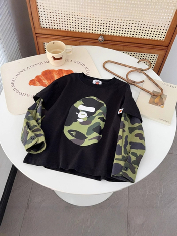 Tricou de copii din bumbac cu mânecă lungă (Stil casual; design: desene animate și litere; 95% bumbac; 3–8 ani; toamnă)