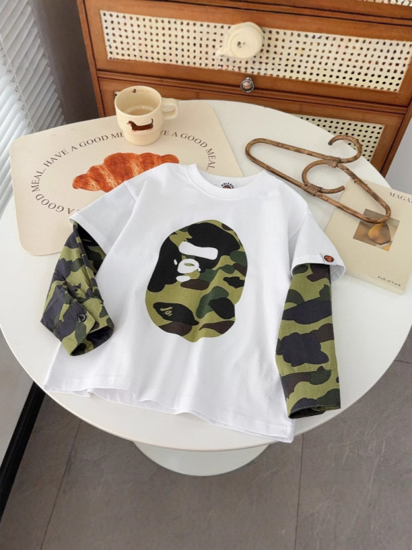 Tricou de copii din bumbac cu mânecă lungă (Stil casual; design: desene animate și litere; 95% bumbac; 3–8 ani; toamnă)