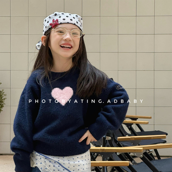 Pulover tricotat pentru copii, stil coreean, amestec gros de lână, guler rotund, mâneci lungi, model cu desene animate și litere