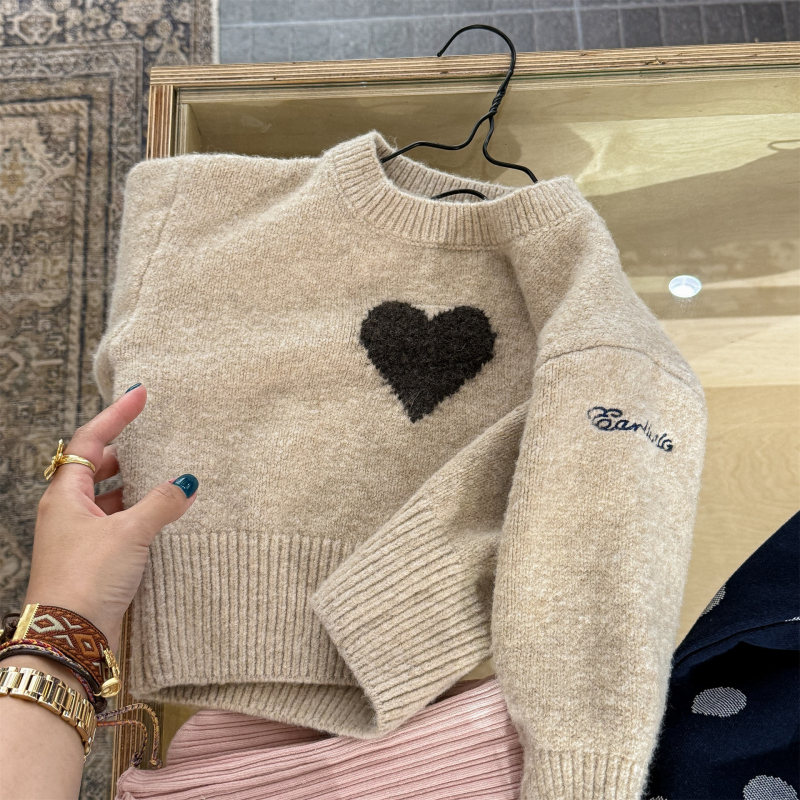 Pulover tricotat pentru copii, stil coreean, amestec gros de lână, guler rotund, mâneci lungi, model cu desene animate și litere