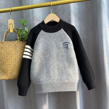 Pulover tricotat cu glugă pentru băieți, căptușit cu fleece, gros pentru iarnă, manșete lungi