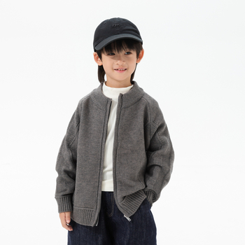 Cardigan tricotat pentru copii, guler înalt, fermoar, mâneci lungi, colecție toamnă-iarnă 2025, pentru băieți 3–8 ani