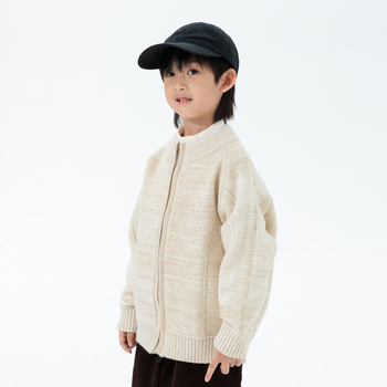 Cardigan tricotat pentru copii, guler înalt, fermoar, mâneci lungi, colecție toamnă-iarnă 2025, pentru băieți 3–8 ani