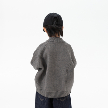 Cardigan tricotat pentru copii, guler înalt, fermoar, mâneci lungi, colecție toamnă-iarnă 2025, pentru băieți 3–8 ani