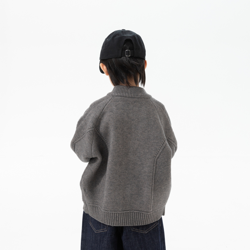 Cardigan tricotat pentru copii, guler înalt, fermoar, mâneci lungi, colecție toamnă-iarnă 2025, pentru băieți 3–8 ani