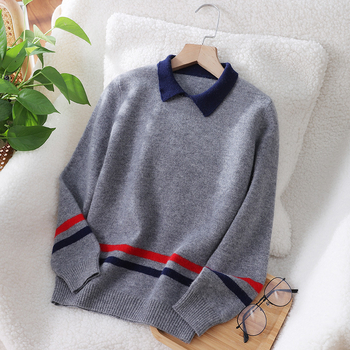 Pulover pentru copii cu guler polo, 100% lână, mâneci lungi, pentru copii 8+ ani