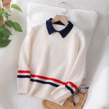 Pulover pentru copii cu guler polo, 100% lână, mâneci lungi, pentru copii 8+ ani