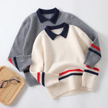 Pulover pentru copii cu guler polo, 100% lână, mâneci lungi, pentru copii 8+ ani